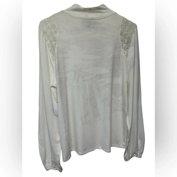 LAUNDRY BY SHELLI SEGAL white long Sleeves Knit Top lace shoulder NWT - Picture 2 of 8